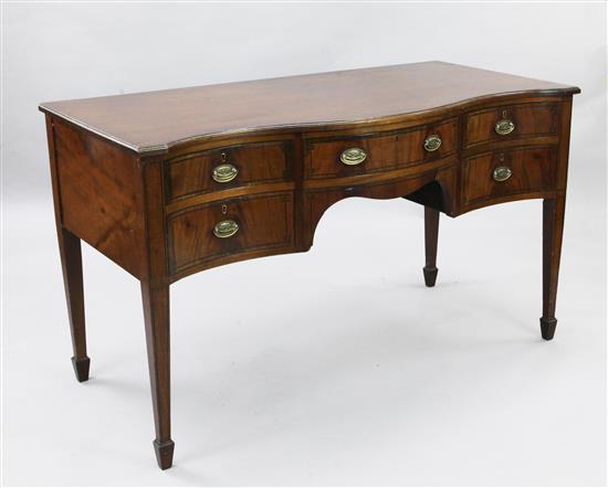 A George III ebony strung mahogany serpentine side table, W.4ft 6in. D.2ft 2in. H.2ft 8in.